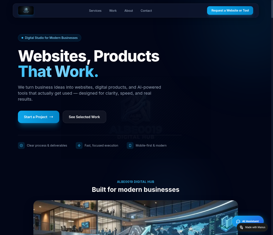 Real website preview of the Albe0019 Digital Hub portfolio
